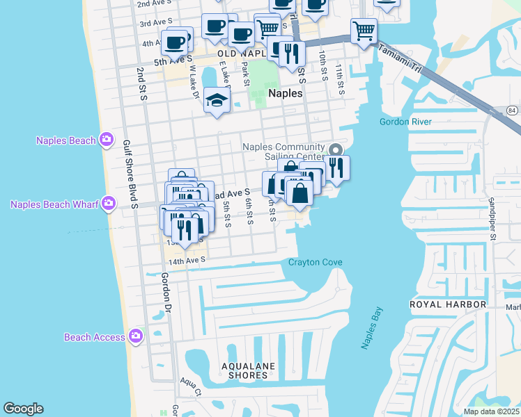 map of restaurants, bars, coffee shops, grocery stores, and more near 687 12th Avenue South in Naples