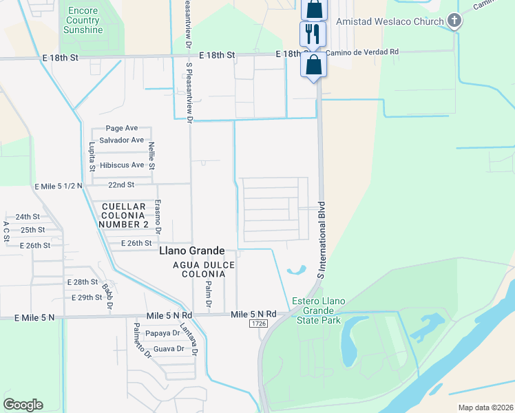 map of restaurants, bars, coffee shops, grocery stores, and more near 144 Palmetto Street in Mercedes