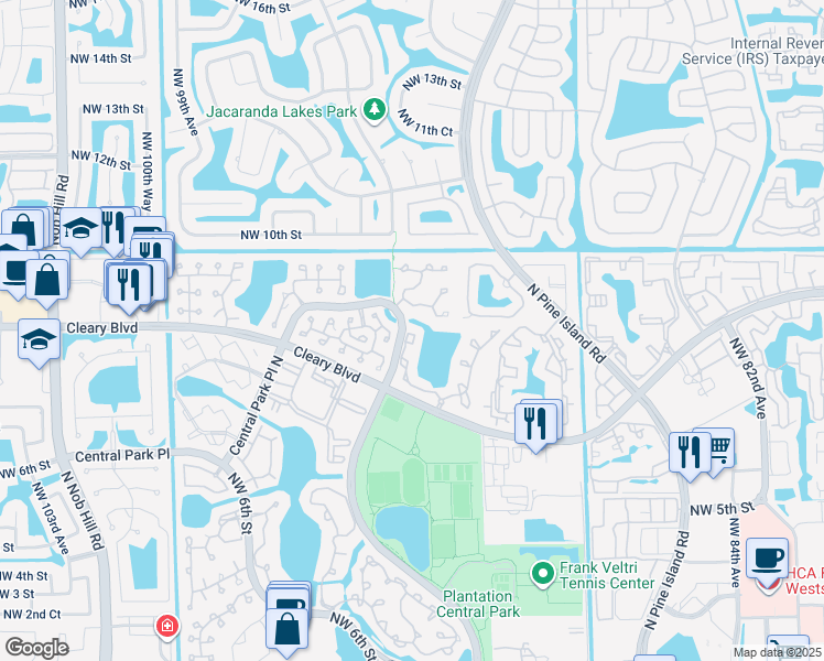 map of restaurants, bars, coffee shops, grocery stores, and more near 9328 Northwest 8th Circle in Plantation