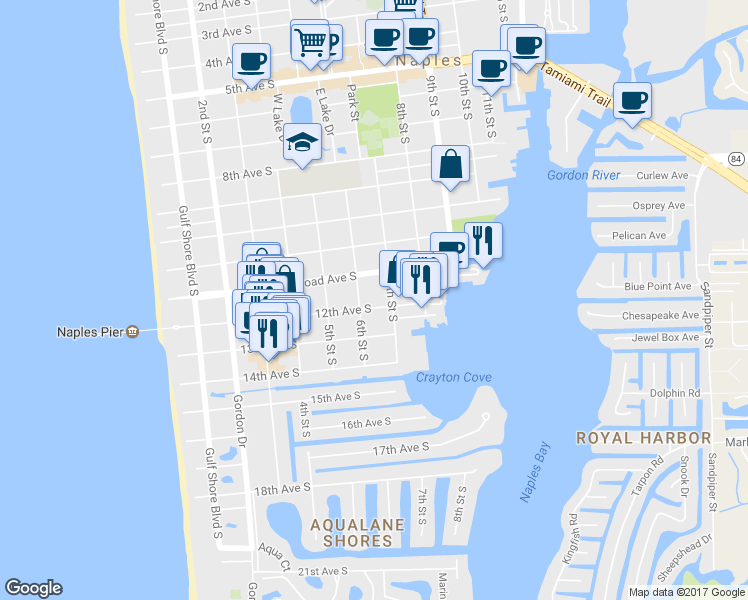map of restaurants, bars, coffee shops, grocery stores, and more near 687 12th Avenue South in Naples
