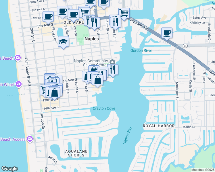map of restaurants, bars, coffee shops, grocery stores, and more near 880 12th Avenue South in Naples