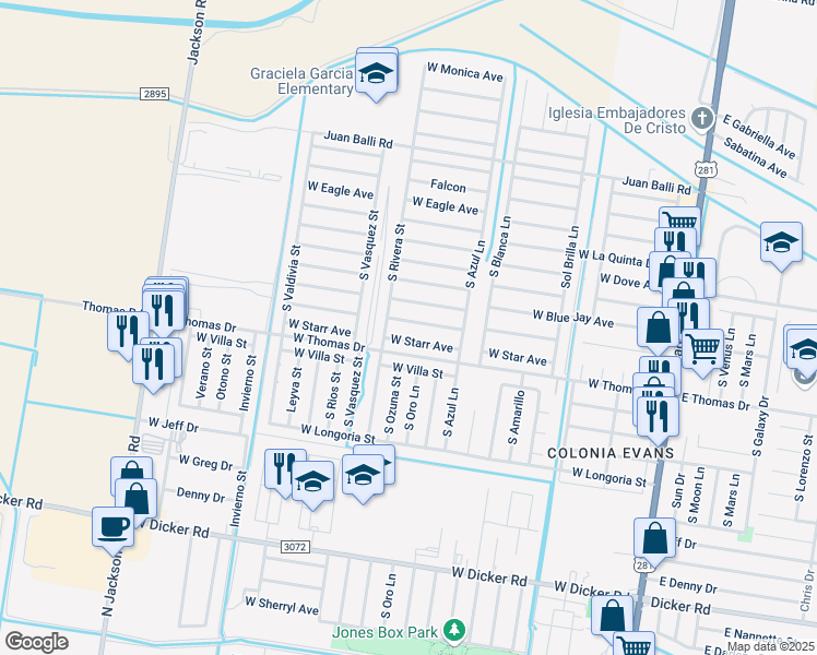 map of restaurants, bars, coffee shops, grocery stores, and more near 807 West Albatross Avenue in Pharr