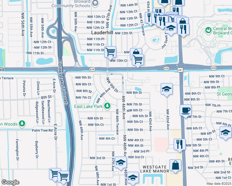 map of restaurants, bars, coffee shops, grocery stores, and more near 4644 Northwest 9th Drive in Plantation