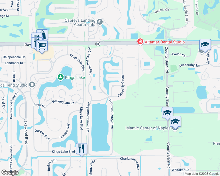 map of restaurants, bars, coffee shops, grocery stores, and more near 5077 Mabry Drive in Naples