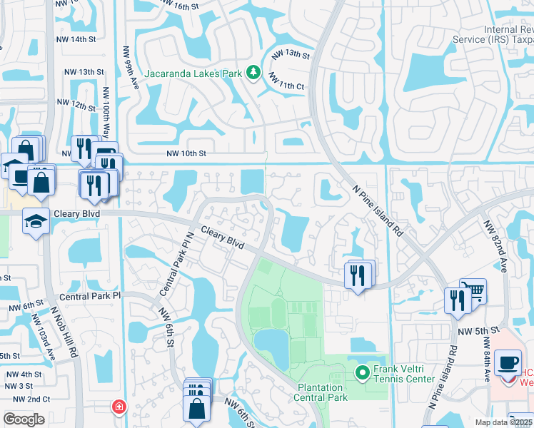 map of restaurants, bars, coffee shops, grocery stores, and more near 9328 Northwest 8th Circle in Plantation