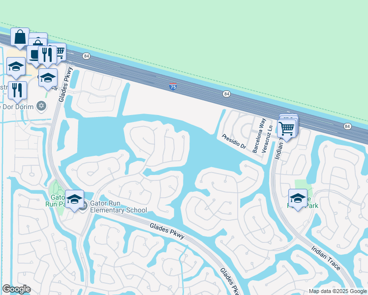 map of restaurants, bars, coffee shops, grocery stores, and more near 1144 Fairfield Meadows Drive in Weston
