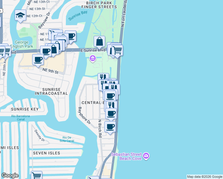 map of restaurants, bars, coffee shops, grocery stores, and more near 3108 Vistamar Street in Fort Lauderdale