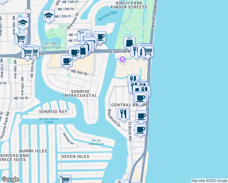 map of restaurants, bars, coffee shops, grocery stores, and more near 2800 Vistamar Street in Fort Lauderdale