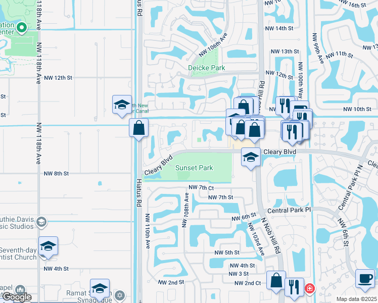 map of restaurants, bars, coffee shops, grocery stores, and more near 10810 Northwest 8th Court in Plantation