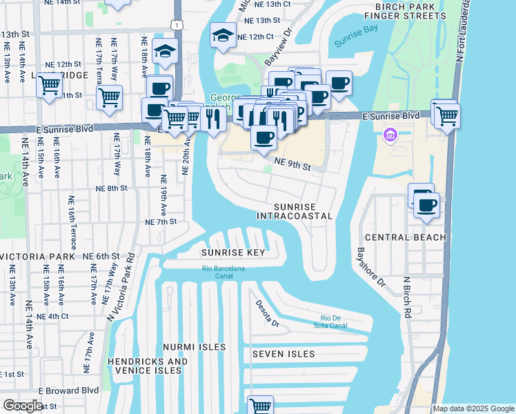 map of restaurants, bars, coffee shops, grocery stores, and more near 717 Middle River Dr in Fort Lauderdale