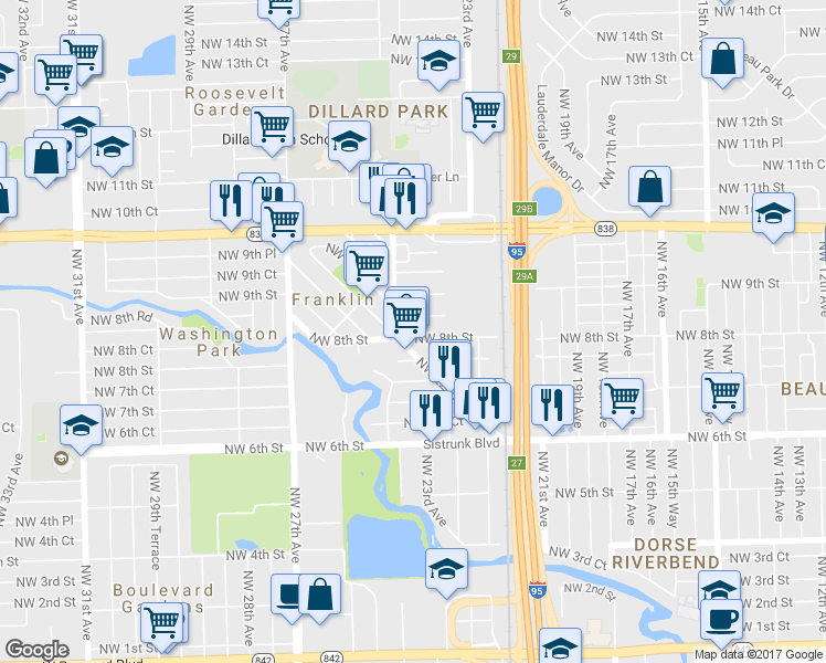 map of restaurants, bars, coffee shops, grocery stores, and more near 2307 Northwest 8th Street in Fort Lauderdale
