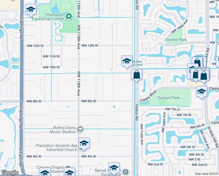 map of restaurants, bars, coffee shops, grocery stores, and more near 841 Northwest 115th Avenue in Plantation