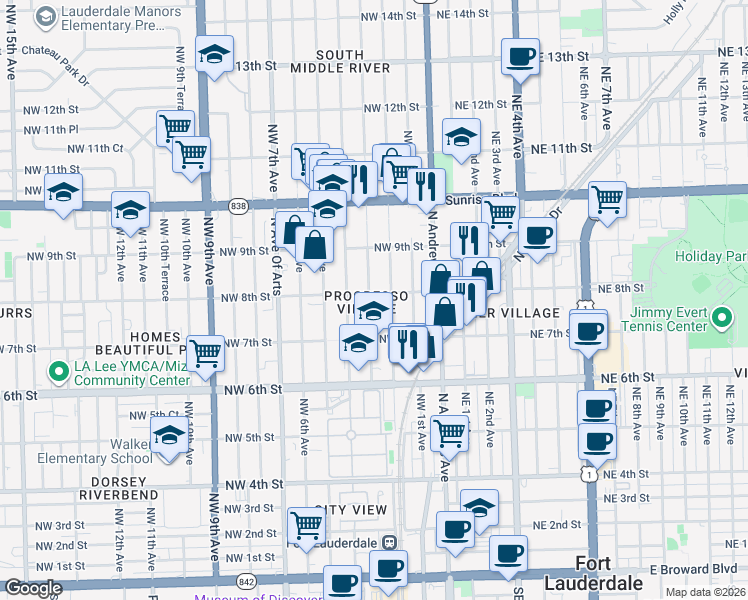 map of restaurants, bars, coffee shops, grocery stores, and more near 748 Northwest 3rd Avenue in Fort Lauderdale