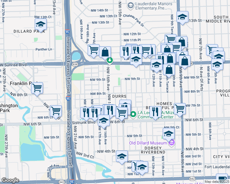 map of restaurants, bars, coffee shops, grocery stores, and more near 800 Northwest 15th Terrace in Fort Lauderdale