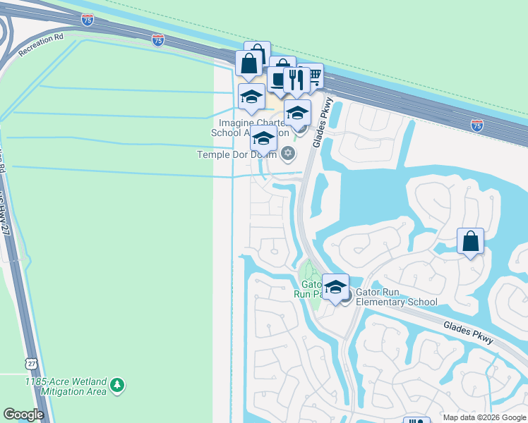 map of restaurants, bars, coffee shops, grocery stores, and more near 2179 Hacienda Terrace in Weston