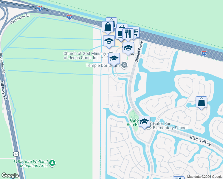 map of restaurants, bars, coffee shops, grocery stores, and more near 2179 Hacienda Terrace in Weston