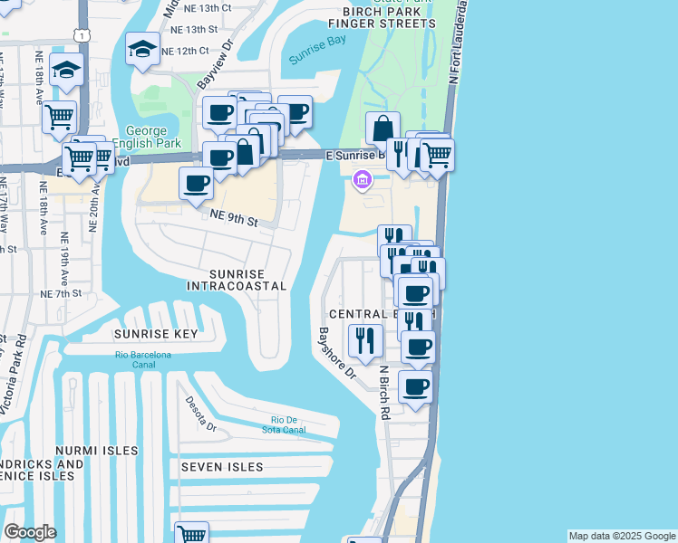 map of restaurants, bars, coffee shops, grocery stores, and more near 2800 Vistamar Street in Fort Lauderdale