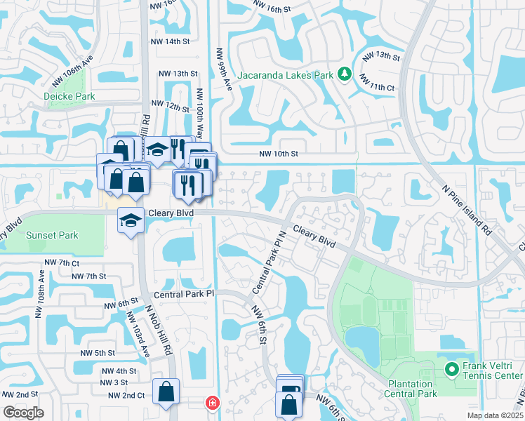 map of restaurants, bars, coffee shops, grocery stores, and more near 804 Northwest 98th Avenue in Plantation