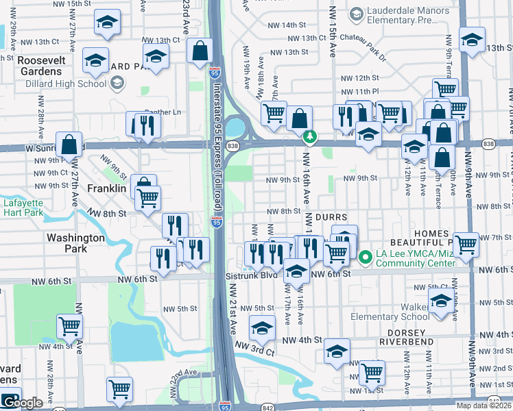 map of restaurants, bars, coffee shops, grocery stores, and more near 804 Northwest 19th Terrace in Fort Lauderdale