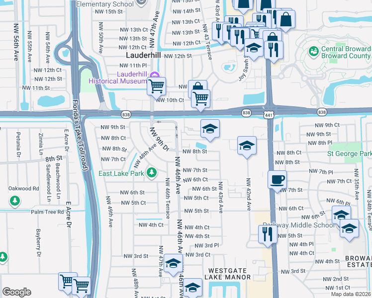 map of restaurants, bars, coffee shops, grocery stores, and more near 4480 Northwest 8th Place in Plantation