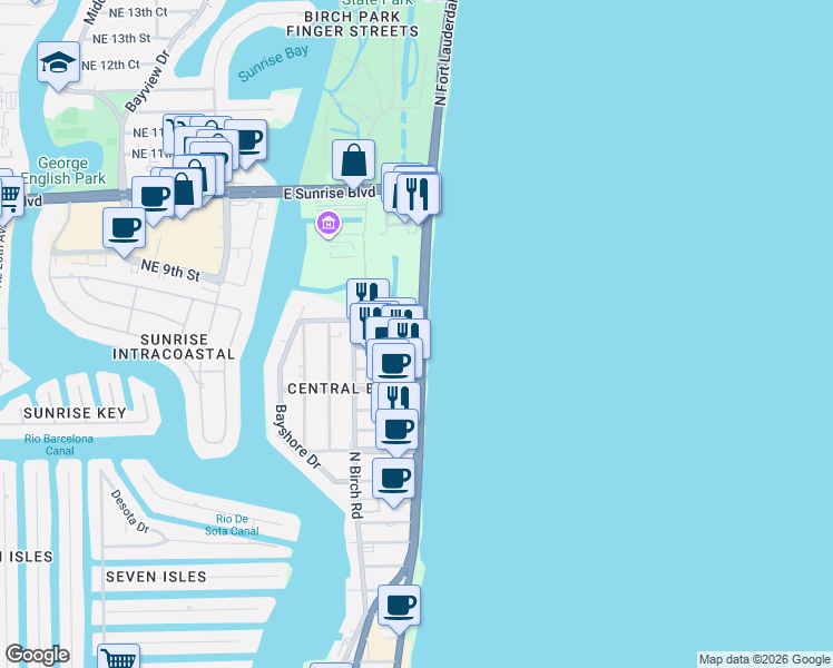 map of restaurants, bars, coffee shops, grocery stores, and more near 646-692 North Fort Lauderdale Beach Boulevard in Fort Lauderdale