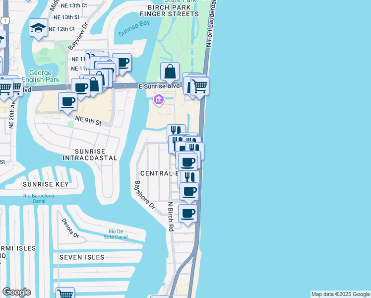 map of restaurants, bars, coffee shops, grocery stores, and more near 3108 Vistamar Street in Fort Lauderdale