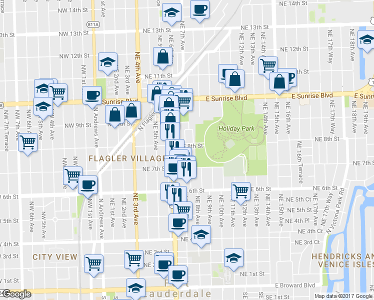map of restaurants, bars, coffee shops, grocery stores, and more near 752 Northeast 7th Avenue in Fort Lauderdale