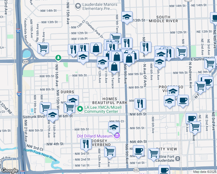 map of restaurants, bars, coffee shops, grocery stores, and more near 804 Northwest 12th Avenue in Fort Lauderdale