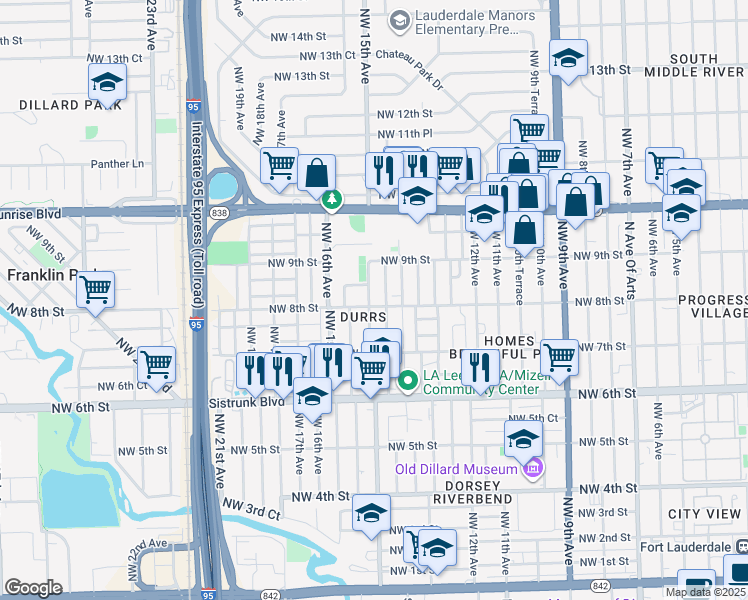map of restaurants, bars, coffee shops, grocery stores, and more near 807 Northwest 14th Way in Fort Lauderdale