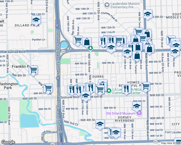 map of restaurants, bars, coffee shops, grocery stores, and more near 800 Northwest 15th Terrace in Fort Lauderdale