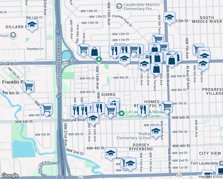 map of restaurants, bars, coffee shops, grocery stores, and more near 807 Northwest 14th Way in Fort Lauderdale