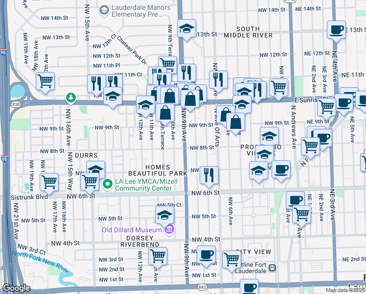 map of restaurants, bars, coffee shops, grocery stores, and more near 901 Northwest 8th Street in Fort Lauderdale