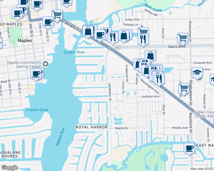 map of restaurants, bars, coffee shops, grocery stores, and more near 1686 Blue Point Avenue in Naples