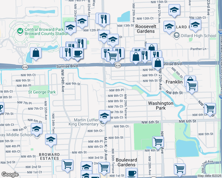 map of restaurants, bars, coffee shops, grocery stores, and more near 3017 Northwest 8th Place in Fort Lauderdale