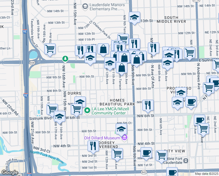 map of restaurants, bars, coffee shops, grocery stores, and more near 804 Northwest 12th Avenue in Fort Lauderdale