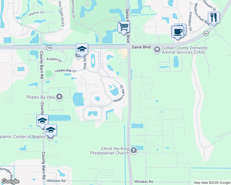 map of restaurants, bars, coffee shops, grocery stores, and more near 2348 Hidden Lake Drive in Naples