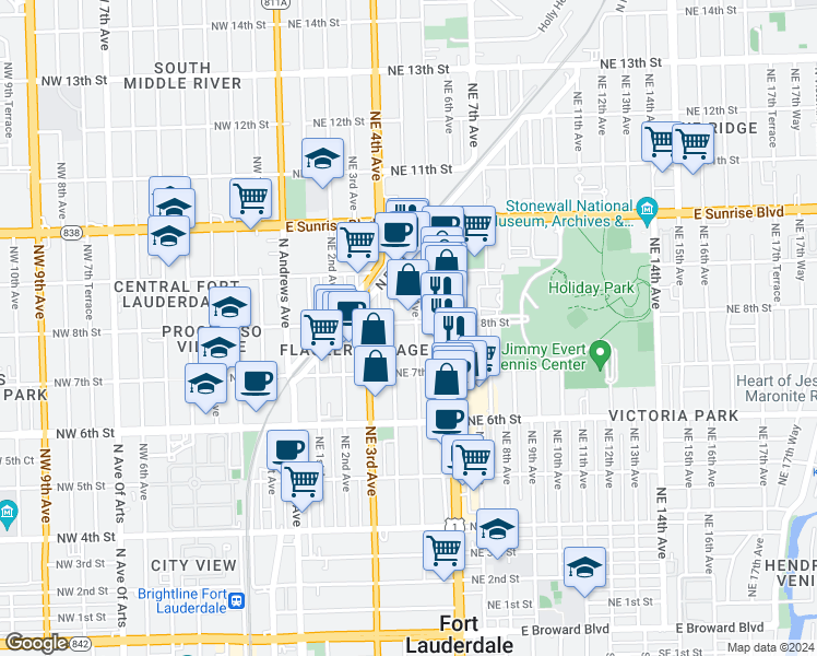 map of restaurants, bars, coffee shops, grocery stores, and more near in Fort Lauderdale