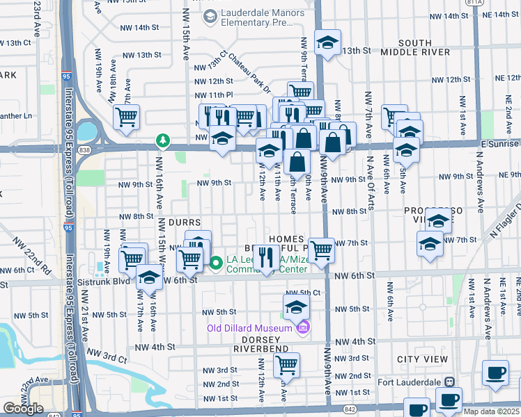 map of restaurants, bars, coffee shops, grocery stores, and more near 804 Northwest 12th Avenue in Fort Lauderdale