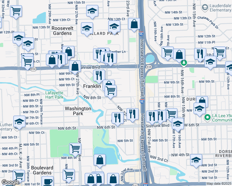 map of restaurants, bars, coffee shops, grocery stores, and more near 2307 Northwest 8th Street in Fort Lauderdale
