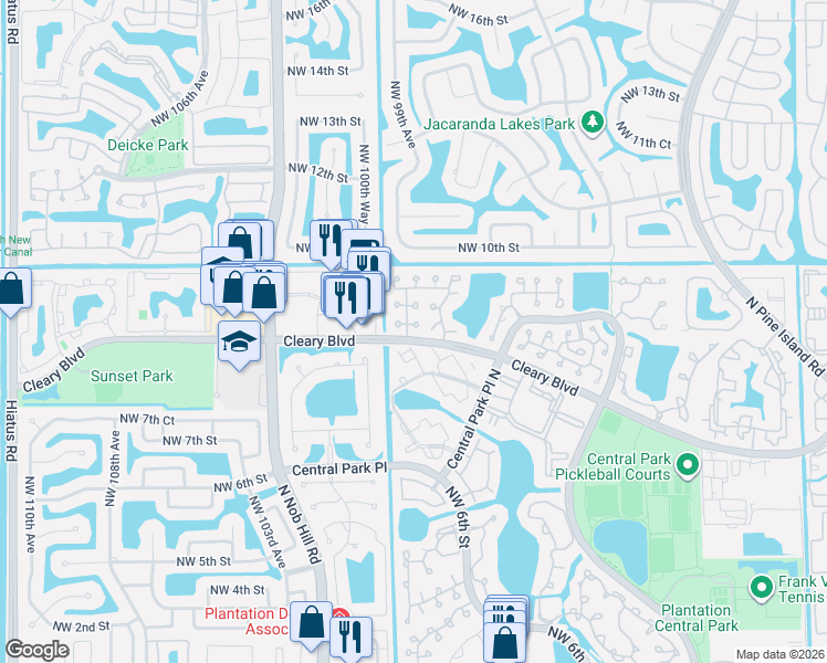 map of restaurants, bars, coffee shops, grocery stores, and more near 812 Northwest 99th Avenue in Plantation