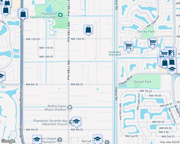 map of restaurants, bars, coffee shops, grocery stores, and more near 841 Northwest 116th Avenue in Plantation