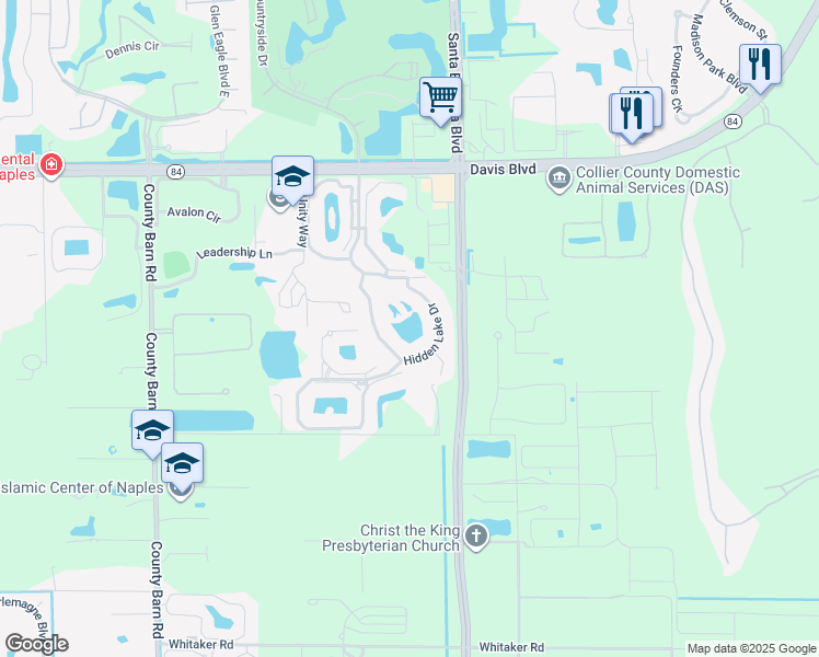 map of restaurants, bars, coffee shops, grocery stores, and more near 2348 Hidden Lake Drive in Naples