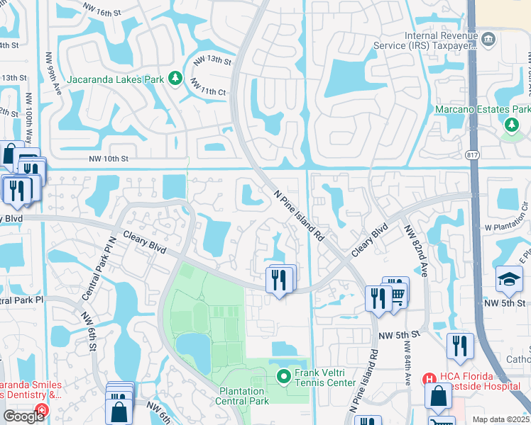 map of restaurants, bars, coffee shops, grocery stores, and more near 9149 Vineyard Lake Drive in Plantation