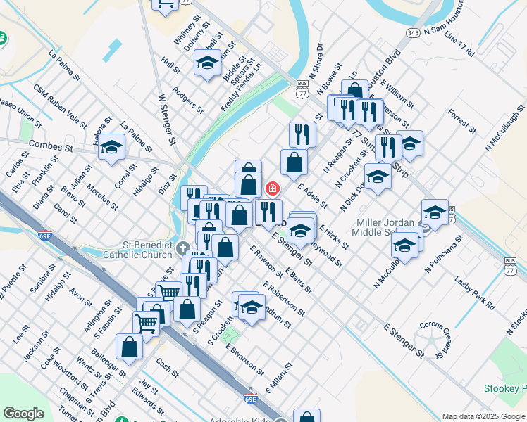 map of restaurants, bars, coffee shops, grocery stores, and more near in San Benito