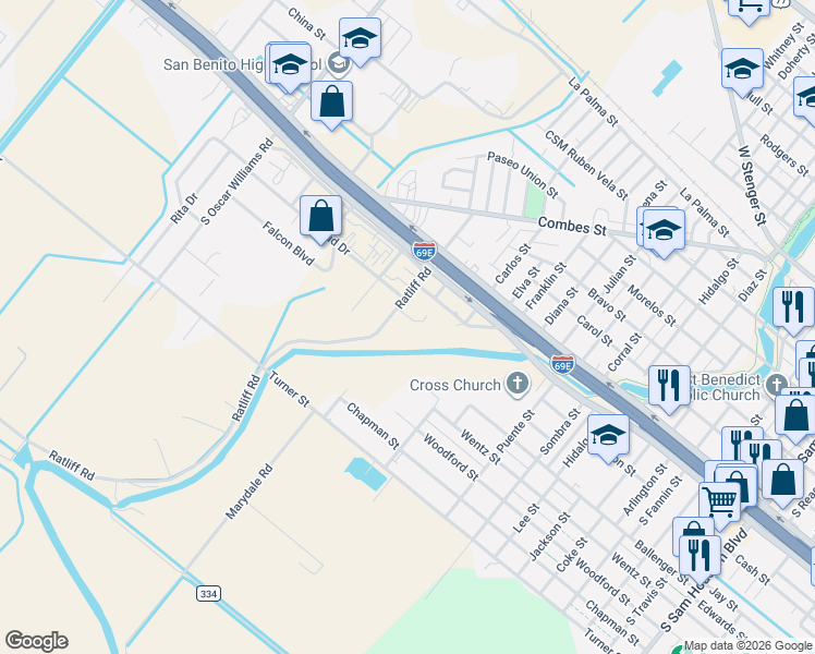 map of restaurants, bars, coffee shops, grocery stores, and more near 158 Dorel Street in San Benito