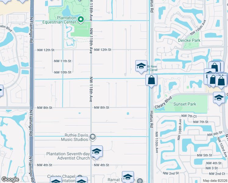 map of restaurants, bars, coffee shops, grocery stores, and more near 841 Northwest 116th Avenue in Plantation