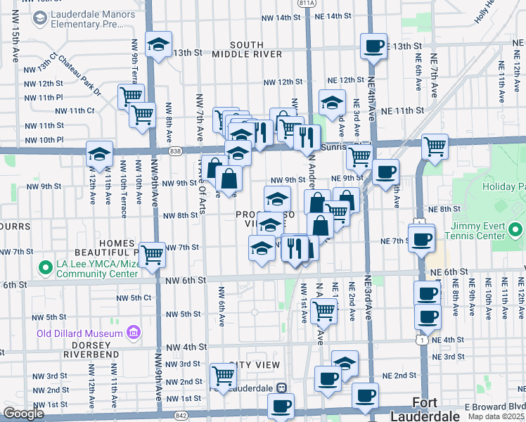 map of restaurants, bars, coffee shops, grocery stores, and more near in Fort Lauderdale
