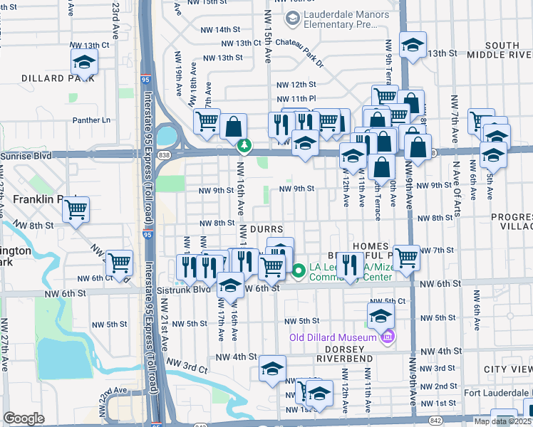 map of restaurants, bars, coffee shops, grocery stores, and more near 800 Northwest 15th Terrace in Fort Lauderdale