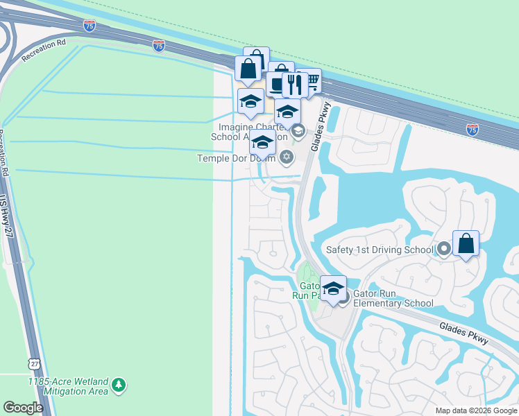 map of restaurants, bars, coffee shops, grocery stores, and more near 2196 Ensenada Terrace in Weston