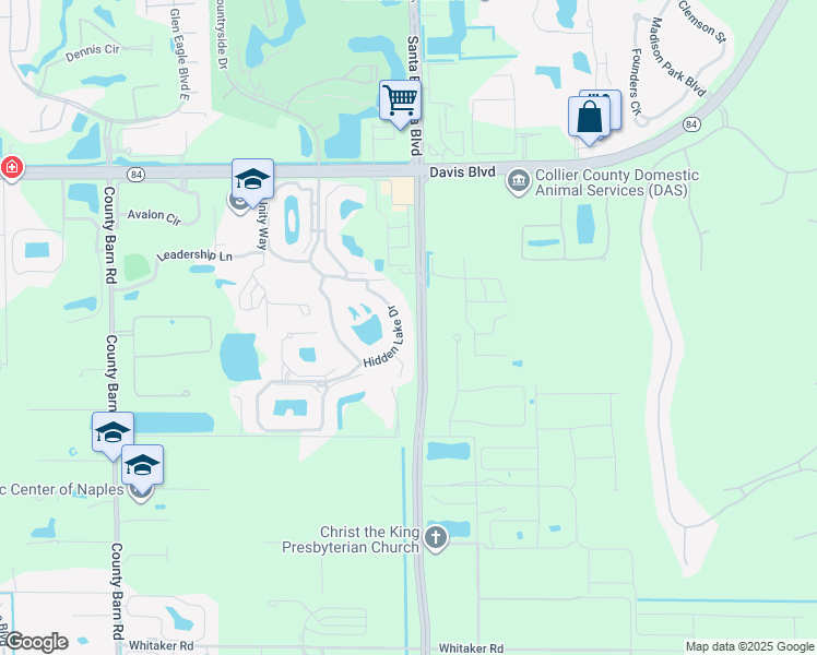 map of restaurants, bars, coffee shops, grocery stores, and more near 2375 Hidden Lake Drive in Naples